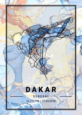 Dakar - Senegal Campanula Mermer Haritası dünyanın en ünlü şehirlerinin güzel bir kopyası. Bu fiyata böyle bir baskı bulamazsın..