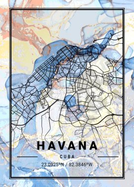 Havana - Küba Campanula Mermer Haritası dünyanın en ünlü şehirlerinin güzel bir kopyası. Bu fiyata böyle bir baskı bulamazsın..