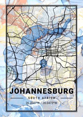 Johannesburg - Güney Afrika Campanula Mermer Haritası dünyanın en ünlü şehirlerinin güzel bir kopyası. Bu fiyata böyle bir baskı bulamazsın..