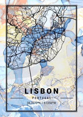 Lizbon - Portekiz Campanula Mermer Haritası dünyanın en ünlü şehirlerinin güzel bir kopyası. Bu fiyata böyle bir baskı bulamazsın..