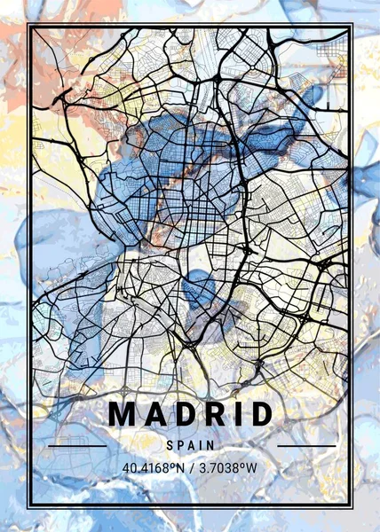 Madryt Hiszpania Campanula Marble Map Piękne Druki Najsłynniejszych Miast Świata — Zdjęcie stockowe