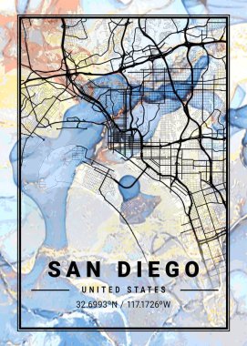 San Diego - Birleşik Devletler Campanula Mermer Haritası dünyanın en ünlü şehirlerinin güzel bir kopyası. Bu fiyata böyle bir baskı bulamazsın..