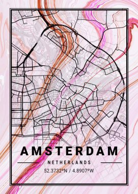Amsterdam - Hollanda Clematis Mermer Haritası dünyanın en ünlü şehirlerinin güzel bir kopyası. Bu fiyata böyle bir baskı bulamazsın..