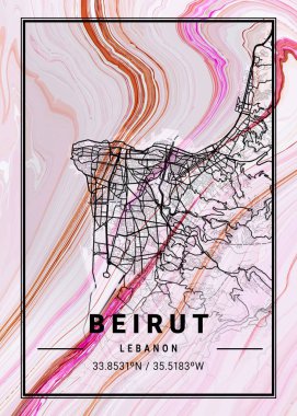Beyrut - Lübnan Clematis Mermer Haritası dünyanın en ünlü şehirlerinin güzel bir kopyası. Bu fiyata böyle bir baskı bulamazsın..