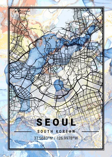 Seoul South Korean Campanula Marble Map Beautiful Prints World Most — Stock Photo, Image