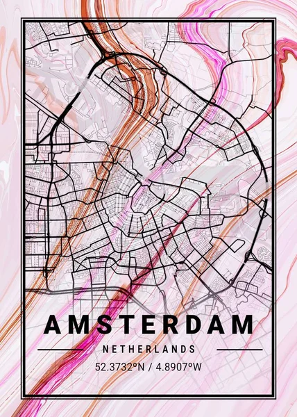 Amsterdã Holanda Clematis Marble Map Uma Bela Estampa Das Cidades — Fotografia de Stock