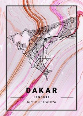 Dakar - Senegal Clematis Mermer Haritası dünyanın en ünlü şehirlerinin güzel bir kopyası. Bu fiyata böyle bir baskı bulamazsın..