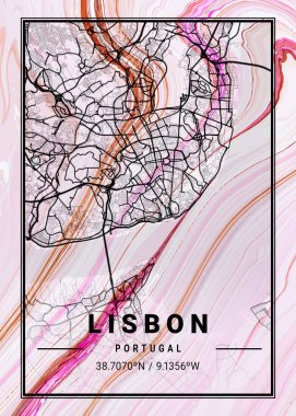 Lizbon - Portekiz Clematis Mermer Haritası dünyanın en ünlü şehirlerinin güzel bir kopyası. Bu fiyata böyle bir baskı bulamazsın..
