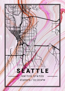 Seattle - ABD Clematis Mermer Haritası dünyanın en ünlü şehirlerinin güzel bir kopyası. Bu fiyata böyle bir baskı bulamazsın..