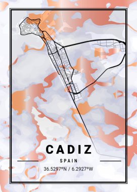 Cadiz - İspanya Cockscomb Mermer Haritası dünyanın en ünlü şehirlerinin güzel bir kopyası. Bu fiyata böyle bir baskı bulamazsın..