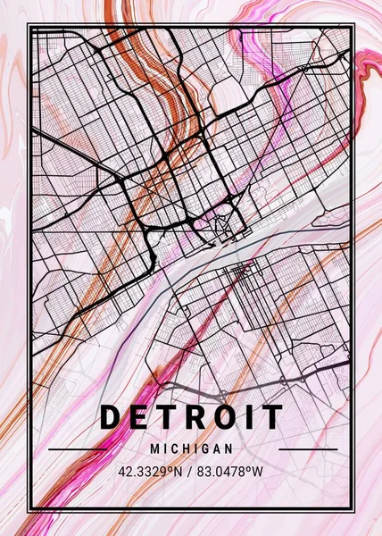 stock image Detroit - United States Clematis Marble Map is beautiful prints of the world's most famous cities. You will not find a similar print at this great price.