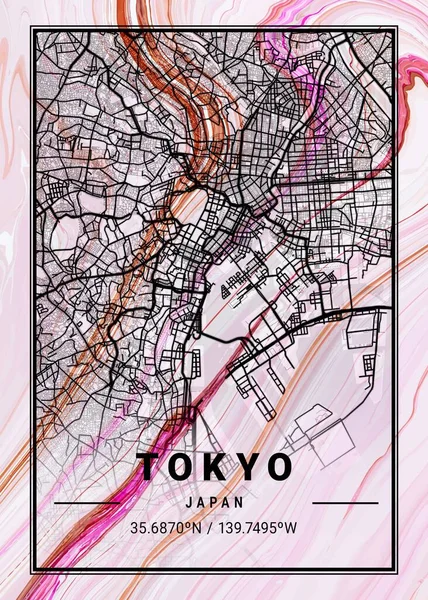 Tokio Japón Clematis Marble Map Hermoso Estampado Las Ciudades Más — Foto de Stock