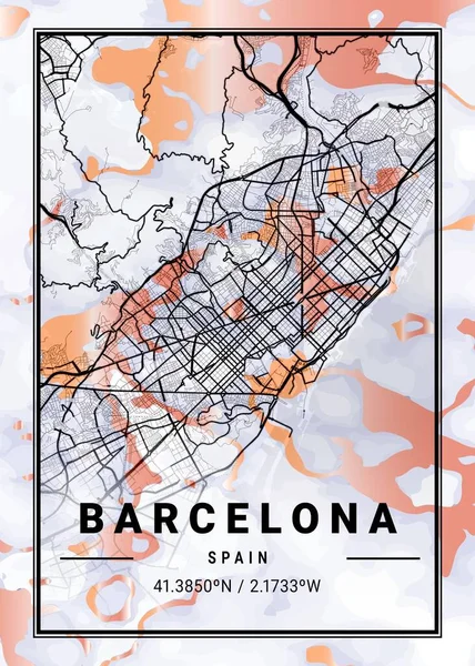 바르셀로나 스페인 Cockscomb Marble Map 세계에서 도시들의 아름다운 프린트이다 그대는 — 스톡 사진