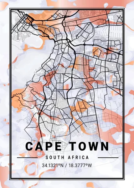 Ciudad Del Cabo Sudáfrica Cockscomb Marble Map Hermoso Estampado Las — Foto de Stock