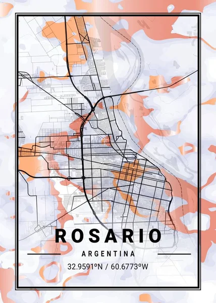 Rosario Argentina Cockscomb Marble Map São Belas Gravuras Das Cidades — Fotografia de Stock