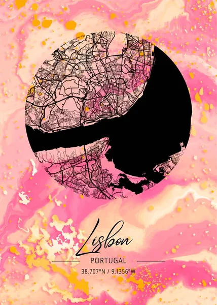 Lisbon - Portugal Columbine Marble Map is beautiful prints of the world\'s most famous cities. You will not find a similar print at this great price.
