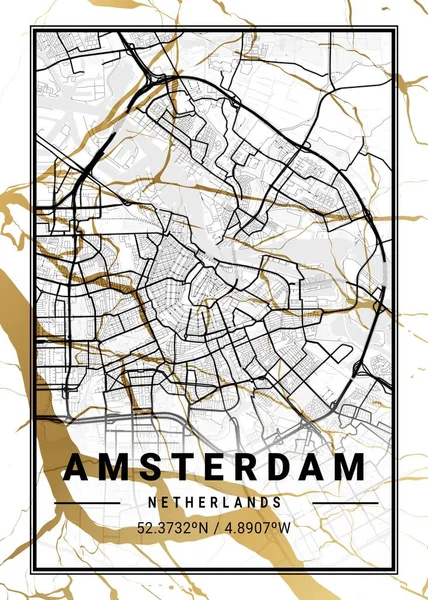 Amszterdam Hollandia Cosmos Márvány Térkép Gyönyörű Nyomatok Világ Leghíresebb Városaiban — Stock Fotó