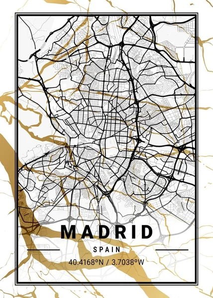 Madryt Hiszpania Cosmos Marble Map Piękne Druki Najsłynniejszych Miast Świata — Zdjęcie stockowe
