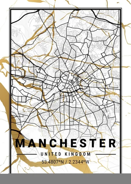 stock image Manchester - United Kingdom Cosmos Marble Map is beautiful prints of the world's most famous cities. You will not find a similar print at this great price.