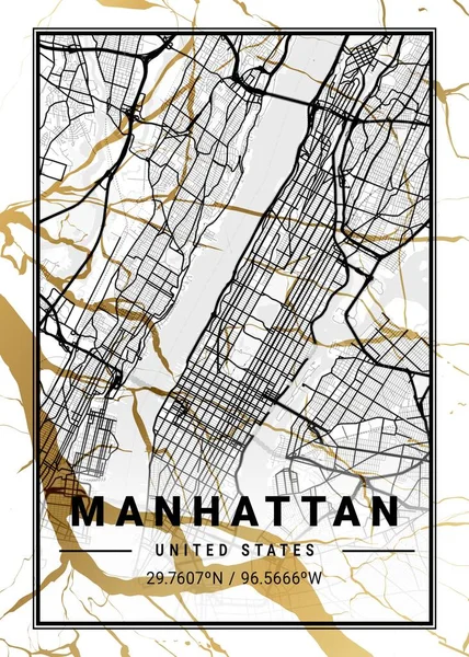 Manhattan United States Cosmos Marble Map Een Prachtige Prent Van — Stockfoto