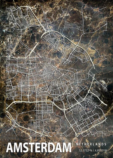 Amsterdam Netherlands Dahlia Marble Map Uma Bela Estampa Das Cidades — Fotografia de Stock