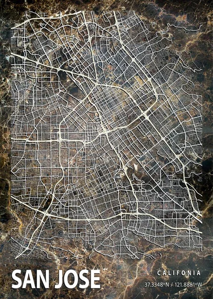 San Jose Ηνωμένες Πολιτείες Dahlia Marble Map Είναι Όμορφες Εκτυπώσεις — Φωτογραφία Αρχείου
