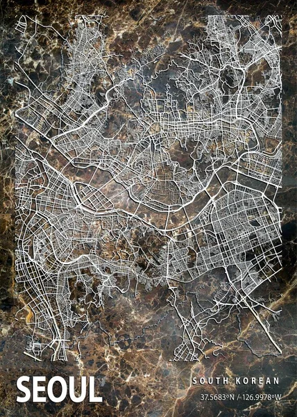 stock image Seoul - South Korean Dahlia Marble Map is beautiful prints of the world's most famous cities. You will not find a similar print at this great price.