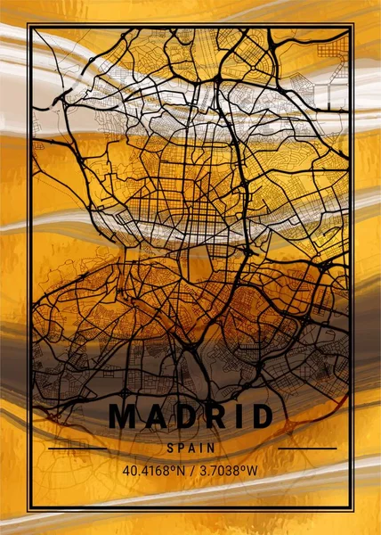 Madryt Hiszpania Daisy Marble Map Piękne Druki Najsłynniejszych Miast Świata — Zdjęcie stockowe