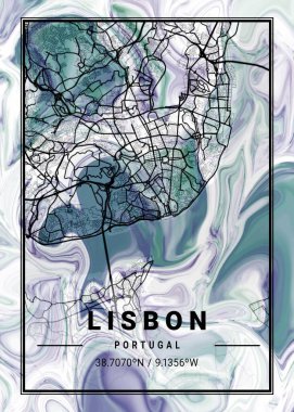 Lizbon - Portekiz Karahindiba Mermer Haritası dünyanın en ünlü şehirlerinin güzel bir kopyası. Bu fiyata böyle bir baskı bulamazsın..