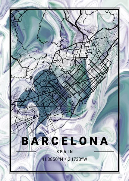 바르셀로나 스페인 스페인어 Dandelion Marble Map 세계에서 도시들의 아름다운 물이다 — 스톡 사진
