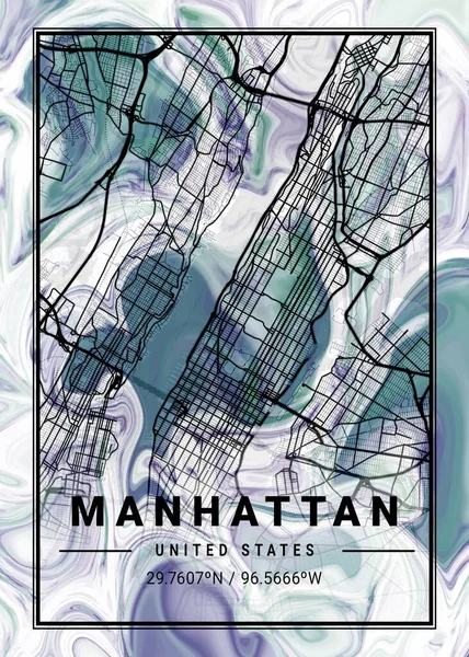 Manhattan United States Dandelion Marble Map Een Prachtige Prent Van — Stockfoto