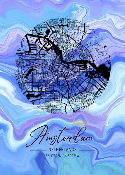Amsterdam Netherlands Daylily Marble Map Uma Bela Estampa Das Cidades — Fotografia de Stock