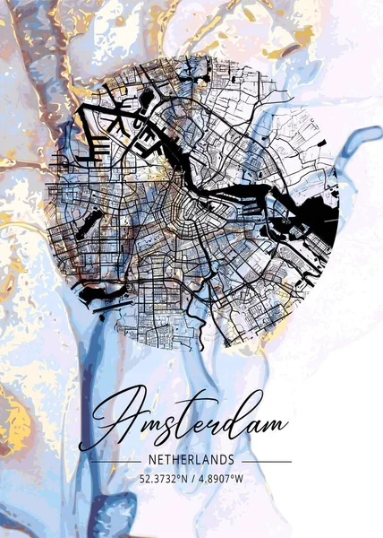 Amsterdam Mapa Mármore Enzian Holandês São Belas Gravuras Das Cidades — Fotografia de Stock
