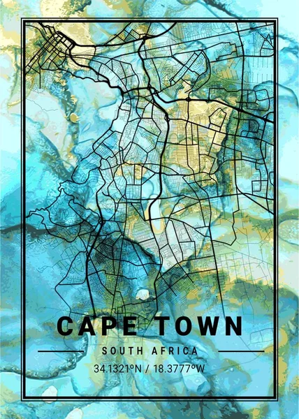 Ciudad Del Cabo Sudáfrica Flowercup Marble Map Hermoso Estampado Las — Foto de Stock