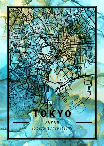 Tokio Japón Flowercup Marble Map Hermoso Estampado Las Ciudades Más — Foto de Stock