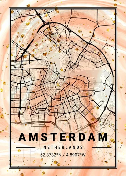Amsterdam Holanda Mapa Mármore Frangipani Uma Bela Estampa Das Cidades — Fotografia de Stock