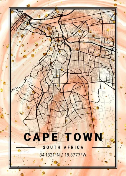 Ciudad Del Cabo Sudáfrica Frangipani Marble Map Hermoso Estampado Las — Foto de Stock