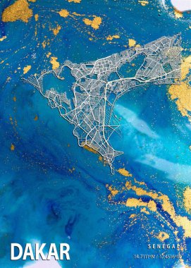 Dakar - Senegal Fusia Mermer Haritası dünyanın en ünlü şehirlerinin güzel bir kopyası. Bu fiyata böyle bir baskı bulamazsın..