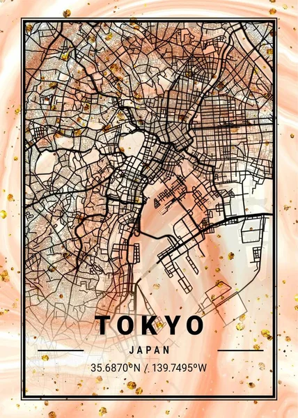 Tokio Japón Frangipani Marble Map Hermoso Estampado Las Ciudades Más — Foto de Stock