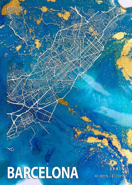 바르셀로나 스페인푸시아 스페인어 Fusia Marble Map 세계에서 도시들의 아름다운 물이다 — 스톡 사진