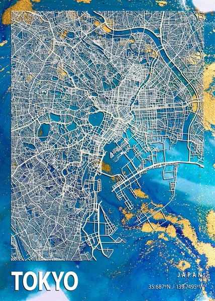 Tokio Japón Fusia Marble Map Hermoso Estampado Las Ciudades Más — Foto de Stock