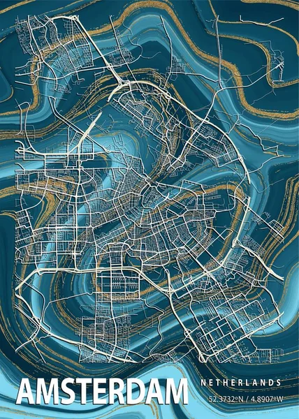 Amsterdam Netherlands Gardenia Marble Map Uma Bela Estampa Das Cidades — Fotografia de Stock