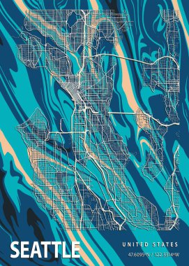Seattle - ABD Gazania Mermer Haritası dünyanın en ünlü şehirlerinin güzel bir kopyası. Bu fiyata böyle bir baskı bulamazsın..
