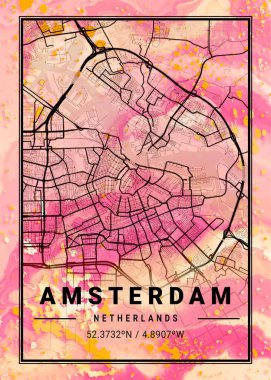 Amsterdam - Hollanda Gerbere Mermer Haritası dünyanın en ünlü şehirlerinin güzel bir kopyası. Bu fiyata böyle bir baskı bulamazsın..