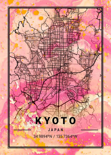 Kyoto - Japan Gerbere Marble Map is beautiful prints of the world's most famous cities. You will not find a similar print at this great price.