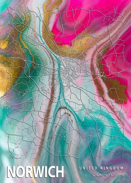 Norwich Verenigd Koninkrijk Hibiscus Marble Map Een Prachtige Prent Van — Stockfoto