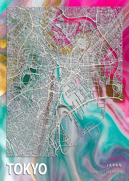 Tokio Japón Hibiscus Marble Map Hermoso Estampado Las Ciudades Más — Foto de Stock