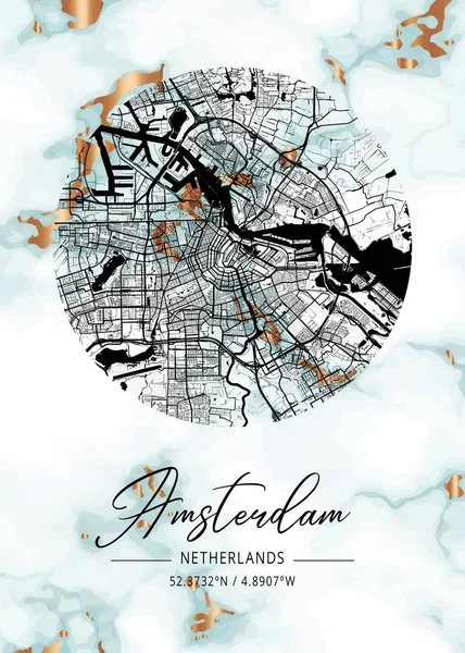 Amsterdam Holanda Hortensia Marble Map Uma Bela Estampa Das Cidades — Fotografia de Stock
