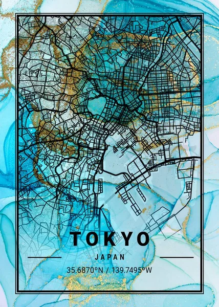 Tokio Japón Horticultura Marble Map Hermoso Estampado Las Ciudades Más — Foto de Stock