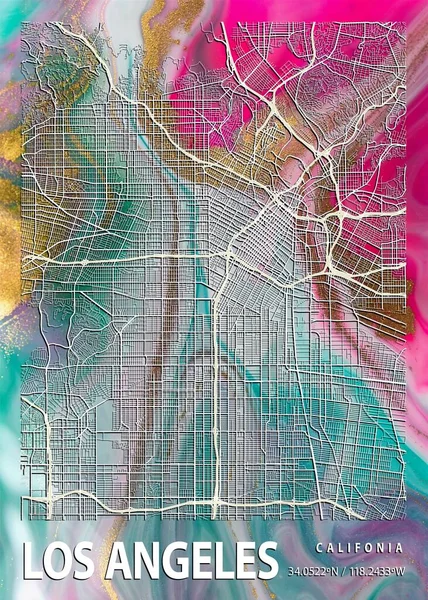 Los Angeles United States Hibiscus Marble Map Είναι Όμορφες Εκτυπώσεις — Φωτογραφία Αρχείου